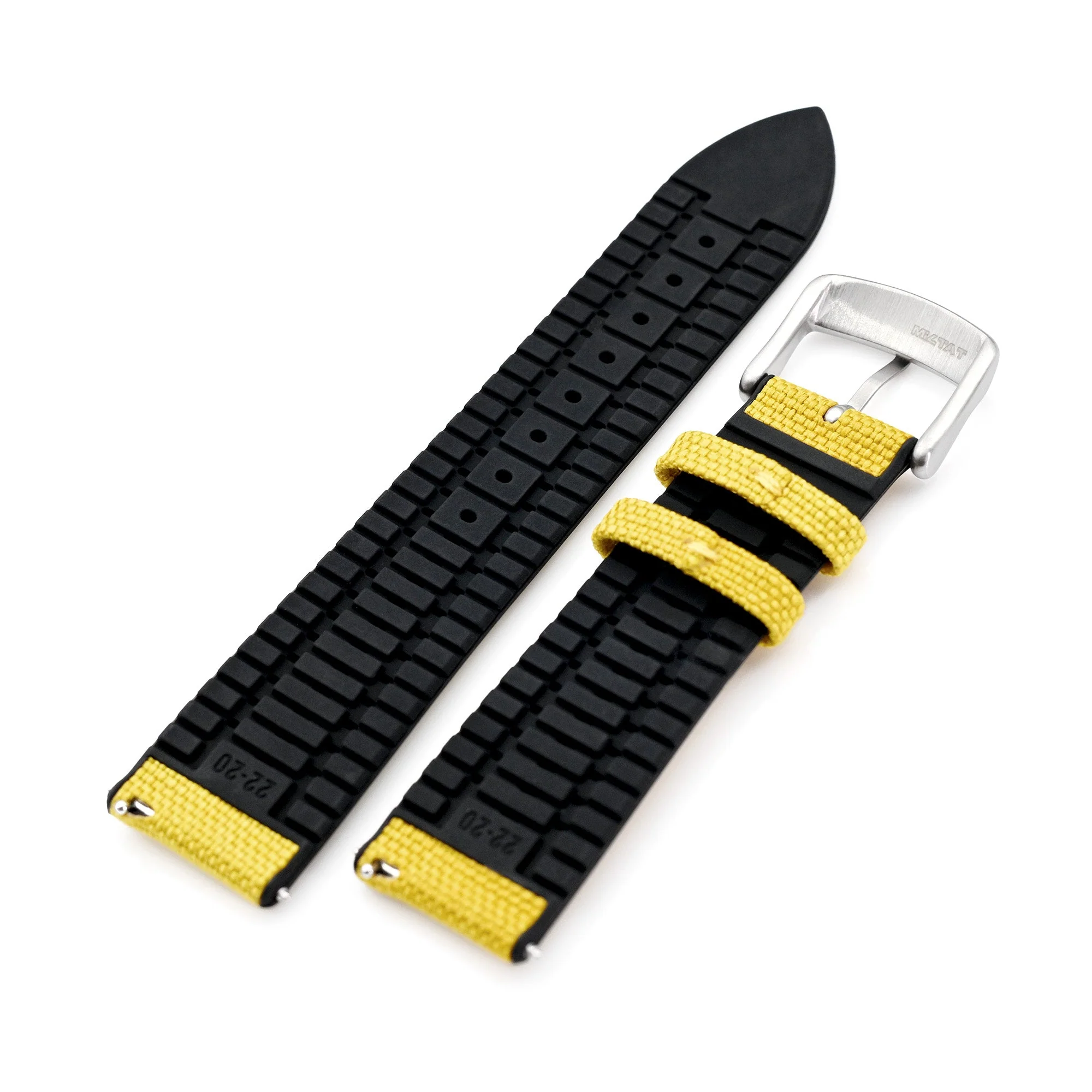 Yellow FKM35 Sailcloth FKM Quick Release Rubber Watch Band, Brushed, 20mm or 22mm - Image 4