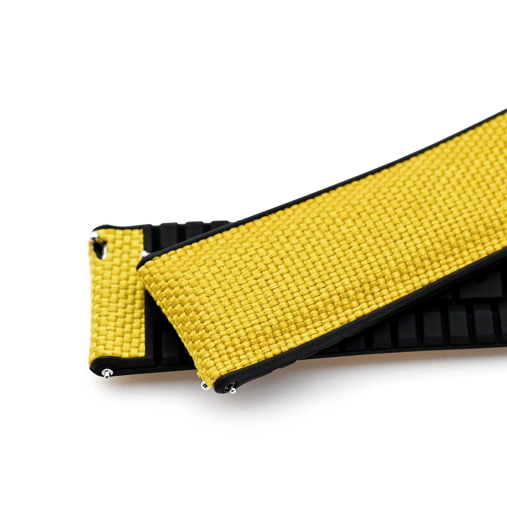 Yellow FKM35 Sailcloth FKM Quick Release Rubber Watch Band, Brushed, 20mm or 22mm - Image 5
