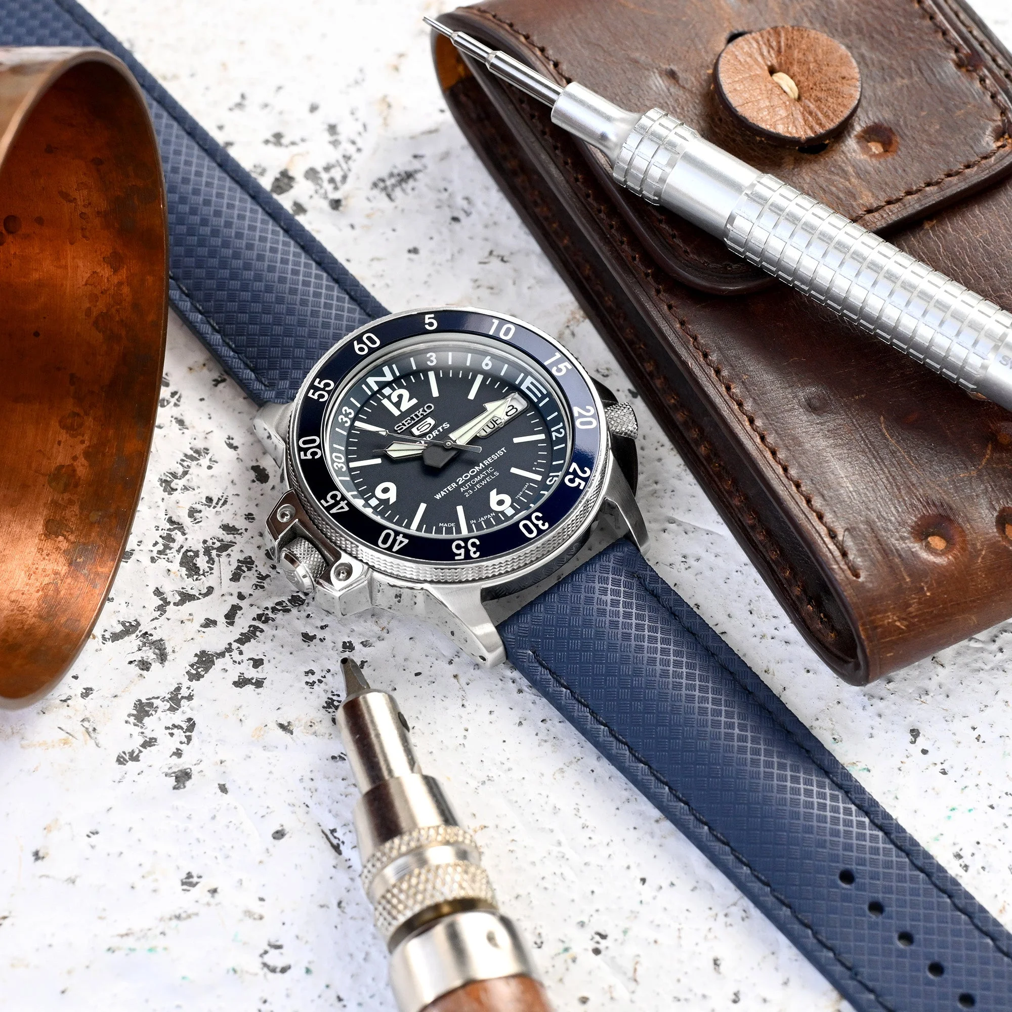 Navy Blue FKM37 Rubber Q.R. Deployant Watch Band, 20mm or 22mm - Image 3