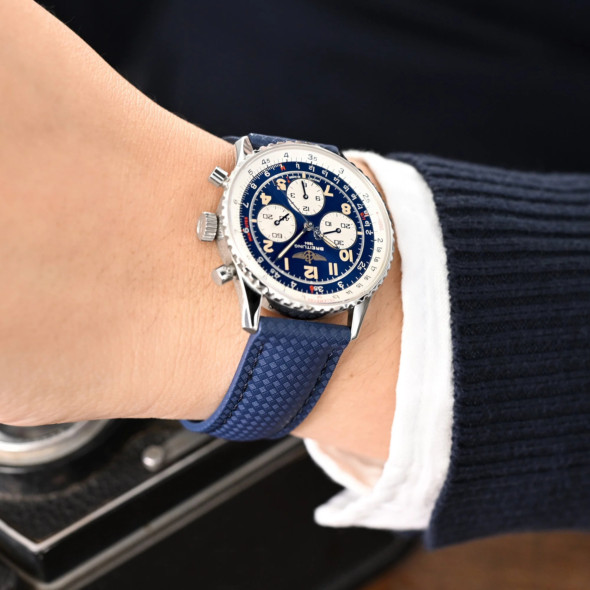 Navy Blue FKM37 Rubber Q.R. Deployant Watch Band, 20mm or 22mm - Image 4