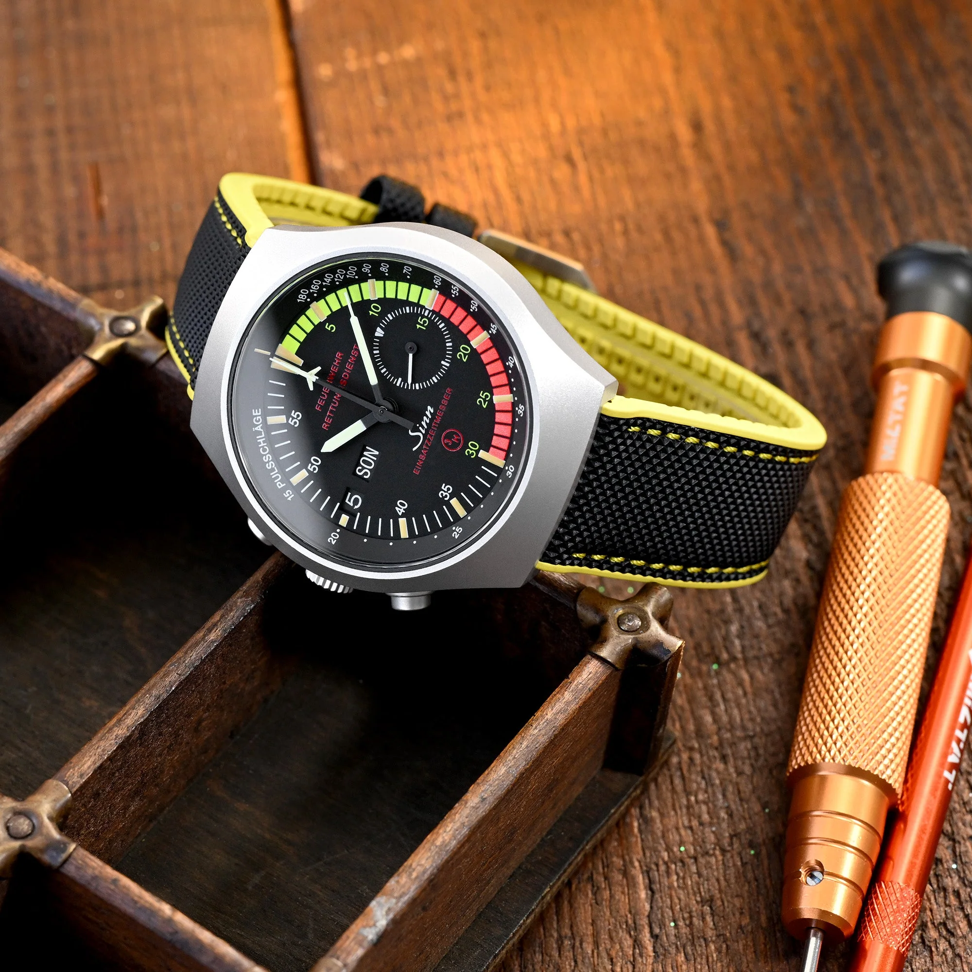 FKM38 Black on Yellow FKM Quick Release Rubber Watch Band, Brushed, 20mm or 22mm - Image 3