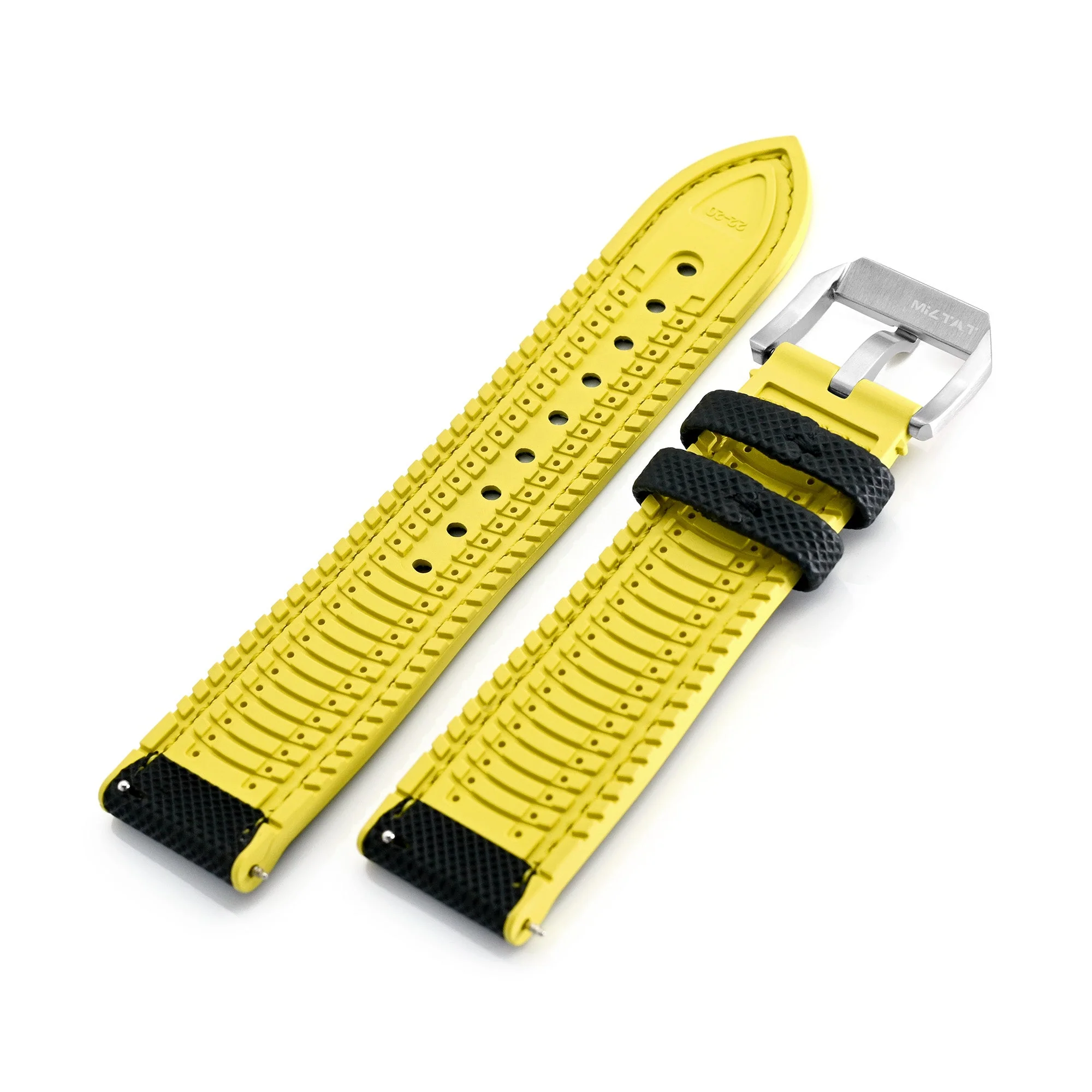 FKM38 Black on Yellow FKM Quick Release Rubber Watch Band, Brushed, 20mm or 22mm - Image 4