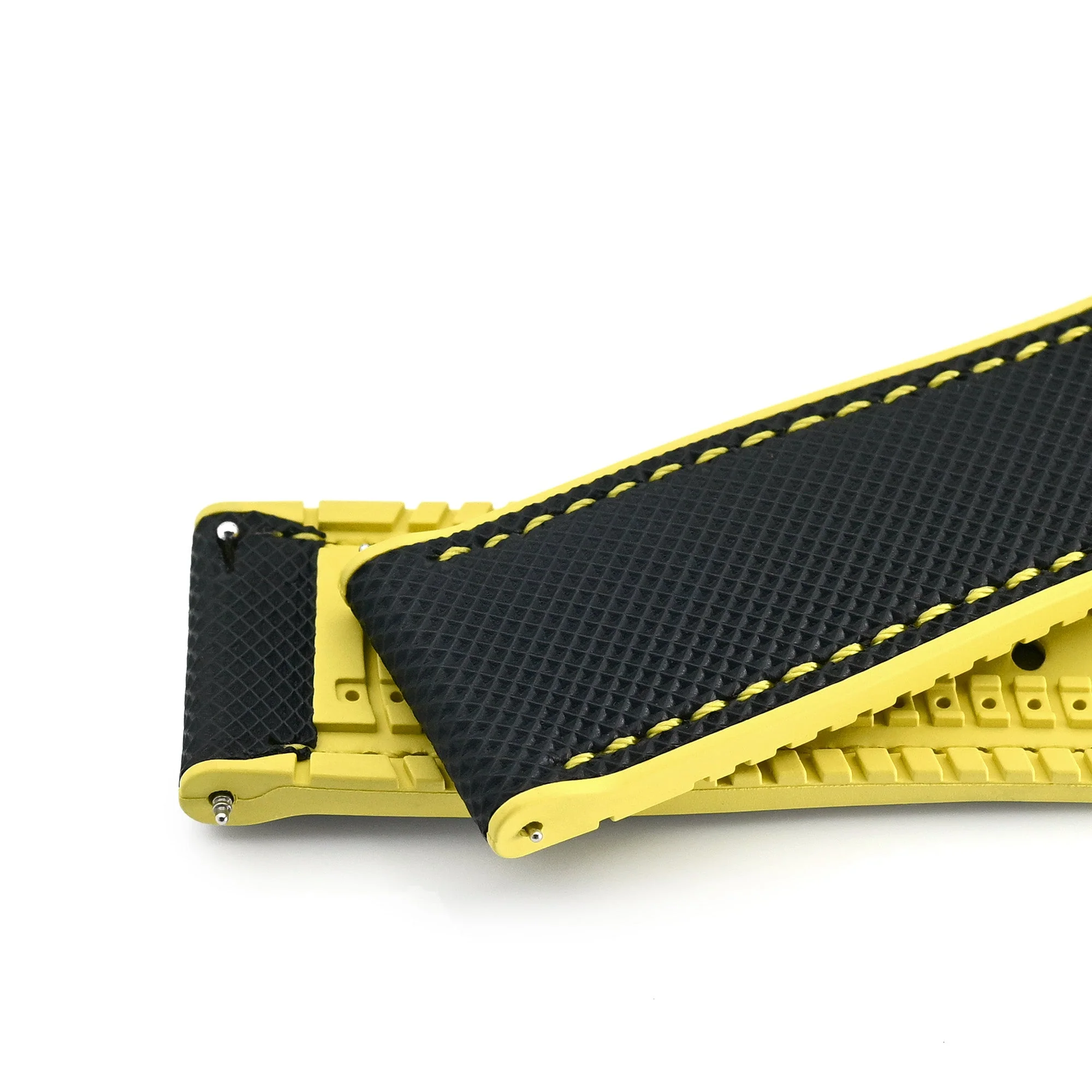 FKM38 Black on Yellow FKM Quick Release Rubber Watch Band, Brushed, 20mm or 22mm - Image 5